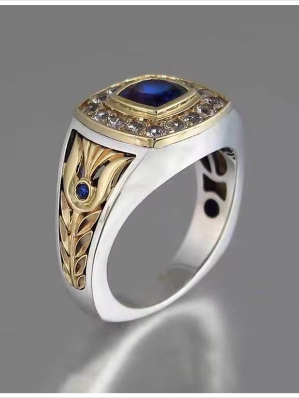 Men’s Natural Blue Sapphire 1CT Ring 14K Gold Plated 925 Silver